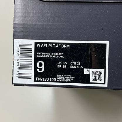 NIKE Air Force 1 PLT.AF.ORM Tapered Toe Shoes Sz Women's 9 White/Pink/Blue FN7180-100